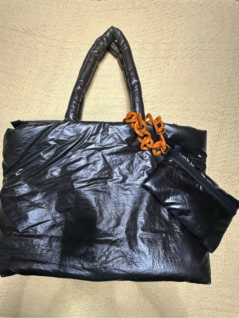 Kika Vargas x Target Metallic Blue Puffer Tote Bag w small zipper clutch